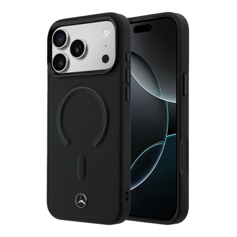 Mercedes PU kožený 3D zadný kryt MagSafe pre iPhone 17 Pro Max Black