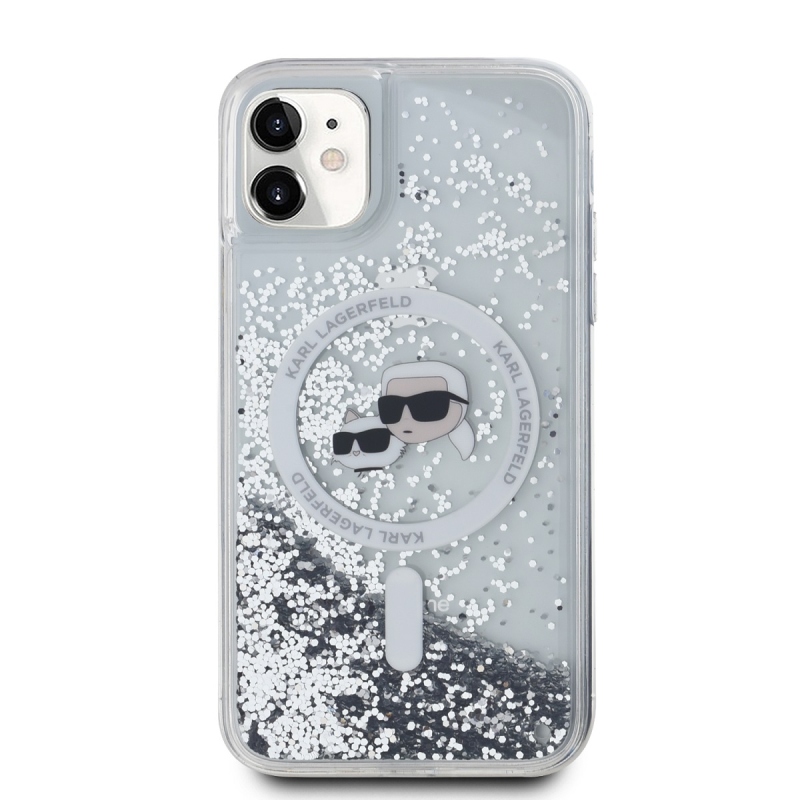 Karl Lagerfeld Liquid Glitter Karl a Choupette Heads Magsafe Zadný Kryt pre iPhone 11 Transparent