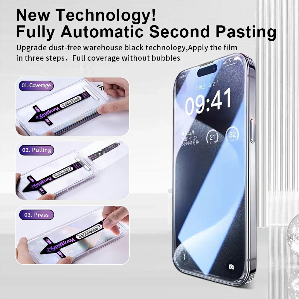 YONG celoplošné tvrdené sklo na mobil iPhone 18 Pro Max/17 Pro Max s aplikačným rámčekom
