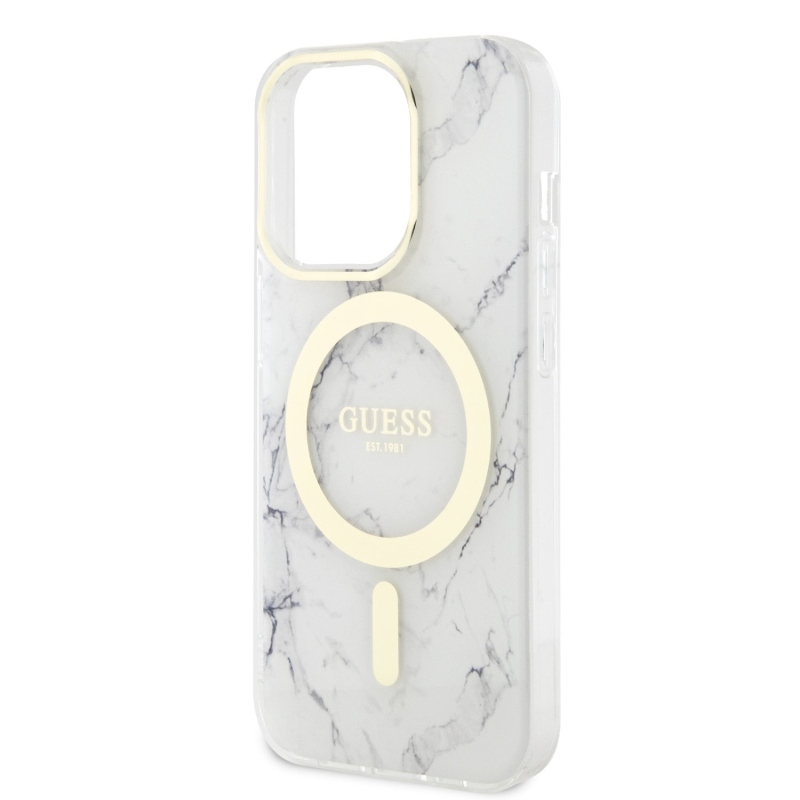 Guess IML Marble MagSafe Zadný Kryt pre iPhone 13 Pro White