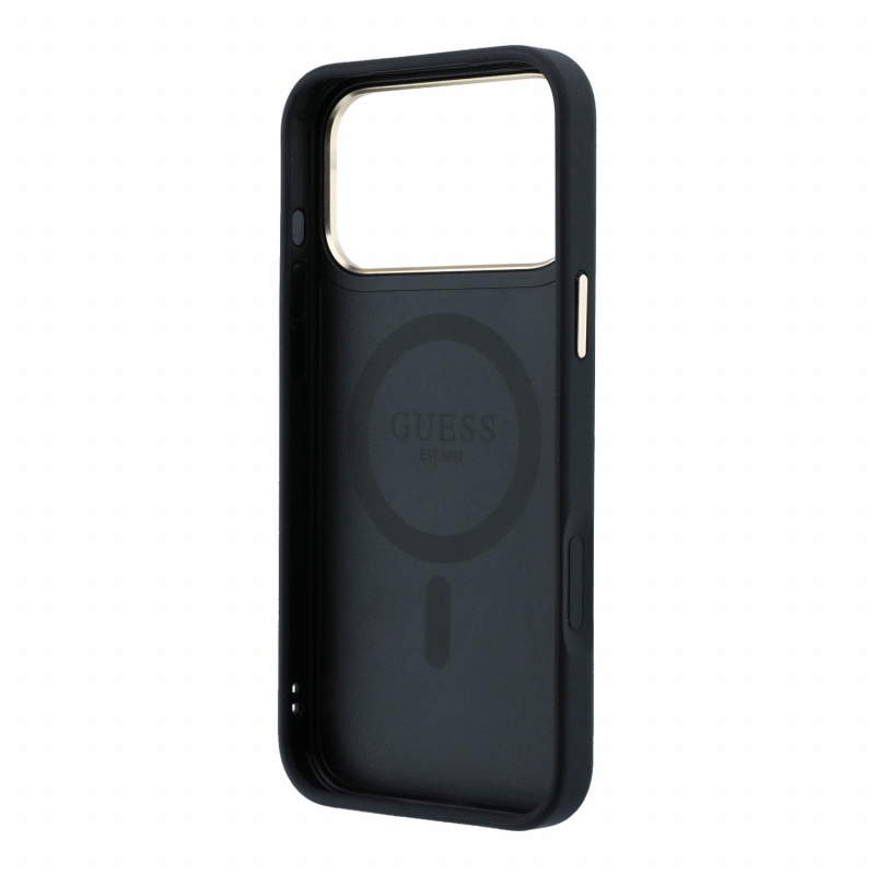 Guess PU 4G Ring Stand MagSafe zadný kryt pre iPhone 18 Pro, čierny