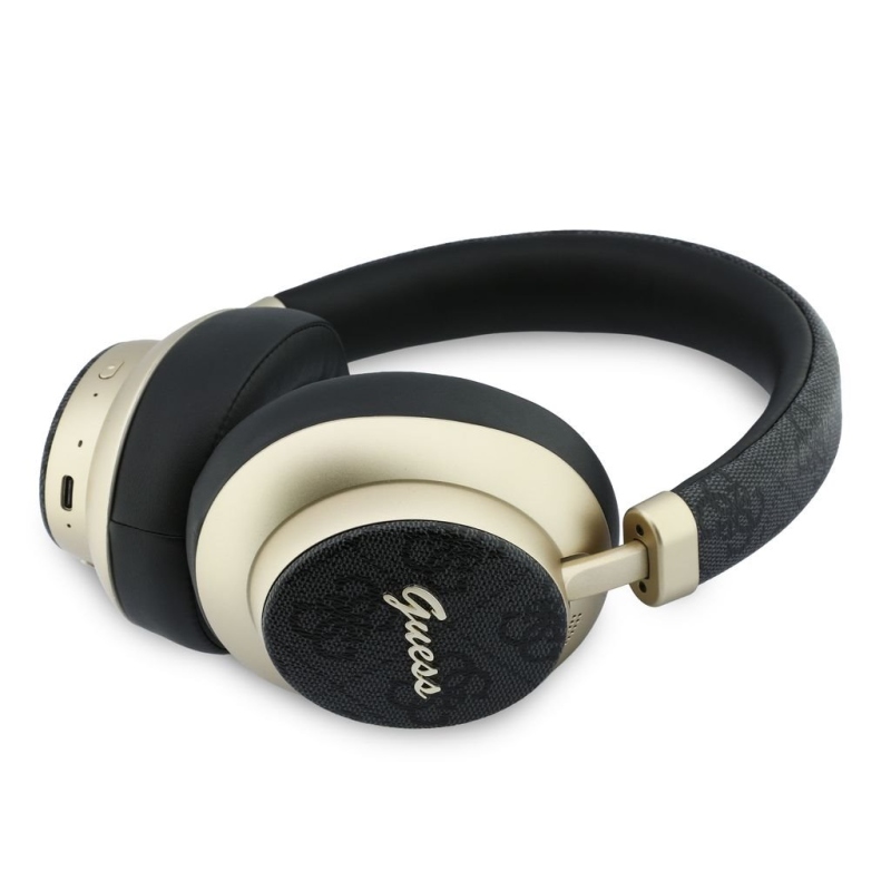 Guess PU 4G Gold Script Metal Logo ENC bezdrôtové slúchadlá čierne