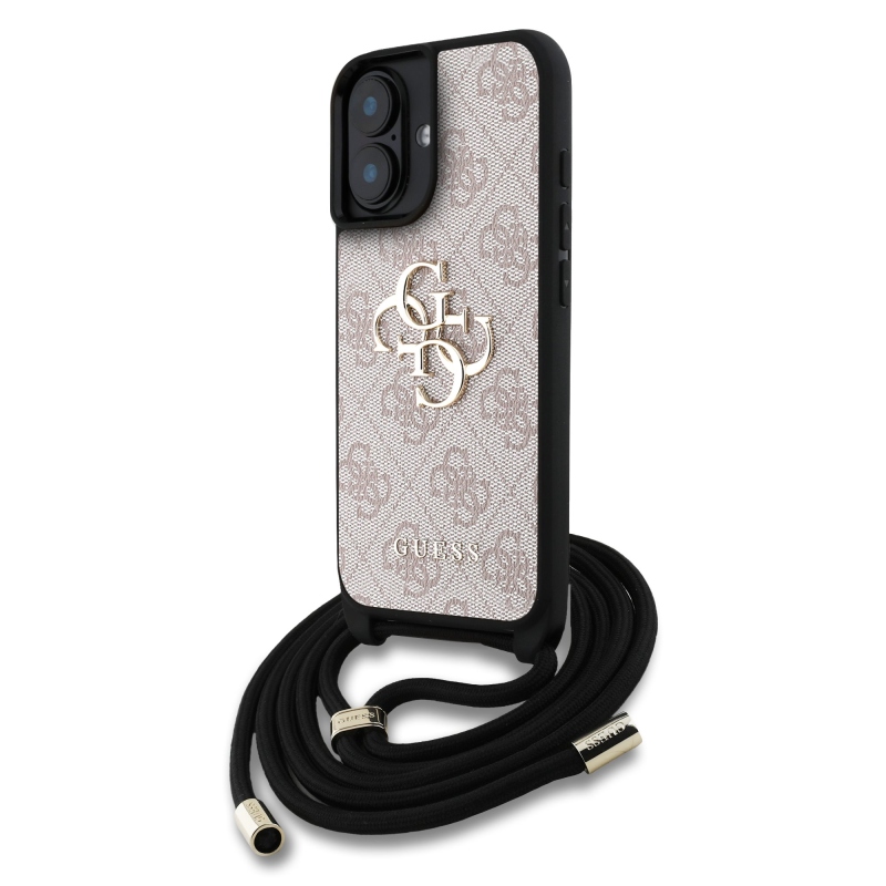 Guess PU 4G Metal Logo Crossbody Popruh Zadný Kryt pre iPhone 16 Pink