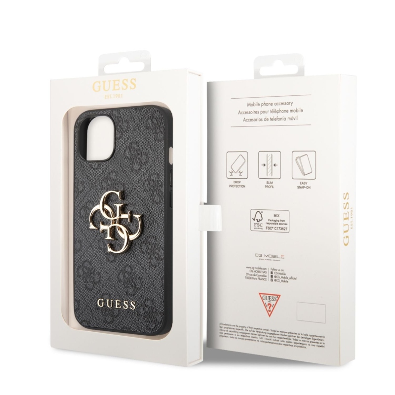 Guess PU 4G Metal Logo Zadný Kryt pre iPhone 14 Grey