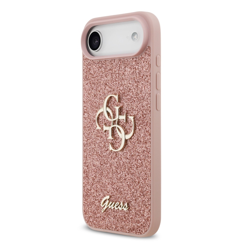 Guess PU Pevný zadný kryt s kovovým logom 4G Glitter pre iPhone Air Pink