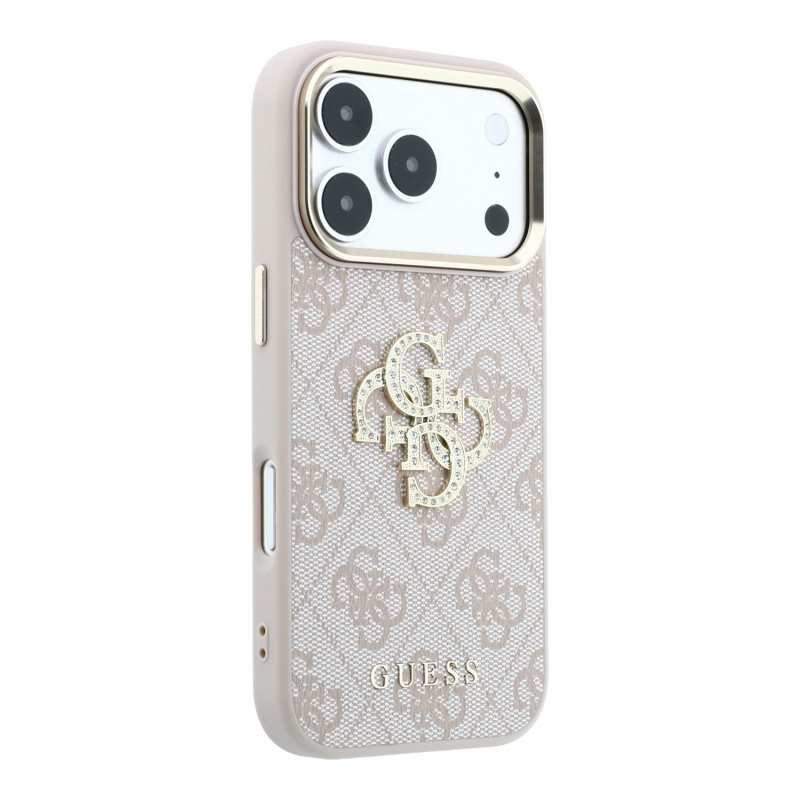 Guess PU 4G Strass Metal Logo zadný kryt pre iPhone 18 Pro Max ružový