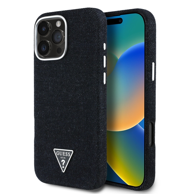 Guess Denim Triangle Logo MagSafe Zadný Kryt pre iPhone 16 Pro Black