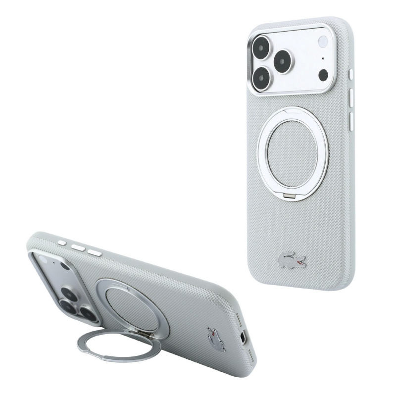 Lacoste PVC Petit Pique Semi Wrap Ring Stand MagSafe zadný kryt pre iPhone 18 Pro Max, svetlošedý