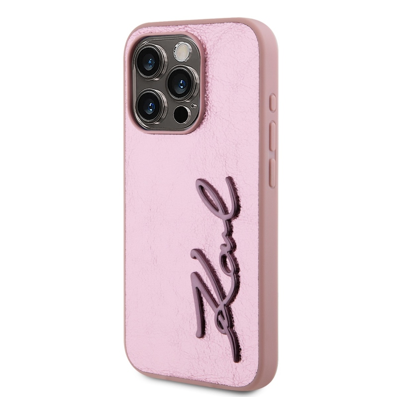 Karl Lagerfeld Wrinkled PU Signature Logo Zadný Kryt pre iPhone 15 Pro Max Pink