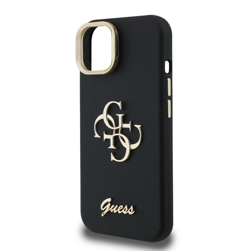 Guess PU Grained 4G Logo Stand Camera Frame Zadný Kryt pre iPhone 14 Black