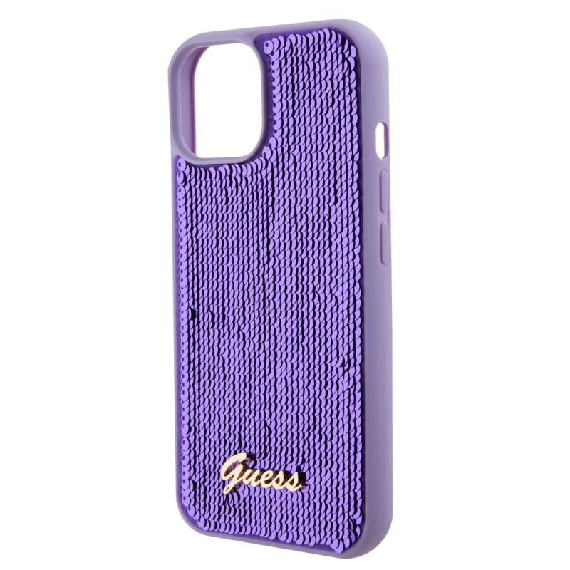 Guess Sequin Script Logo Zadný Kryt pre iPhone 15 Plus Purple