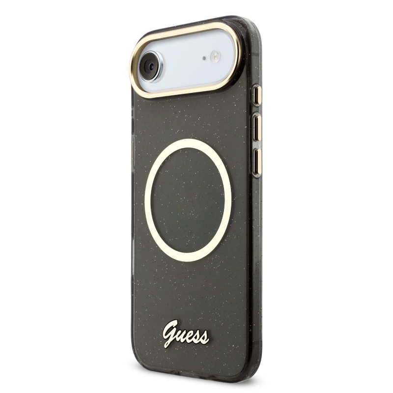 Guess IML Glitter Script Strap Zadný kryt MagSafe pre iPhone Air Black