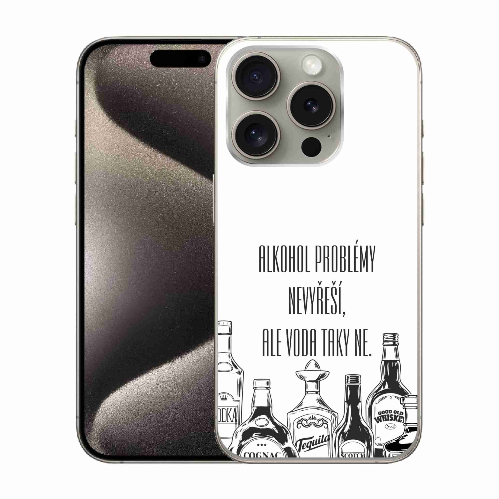 Gélový kryt mmCase na iPhone 15 Pro - vtipný text biele pozadie