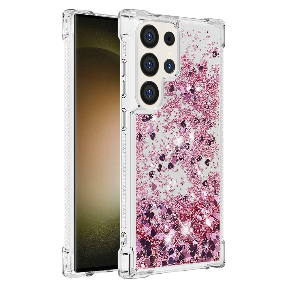 Glitter presýpací gélový obal na Samsung Galaxy S24 Ultra - ružovozlatý/srdiečka
