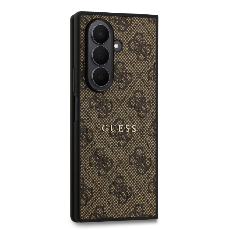 Guess PU kožený 4G farebný magnetický zadný kryt pre Samsung Galaxy Z Fold 7 Brown