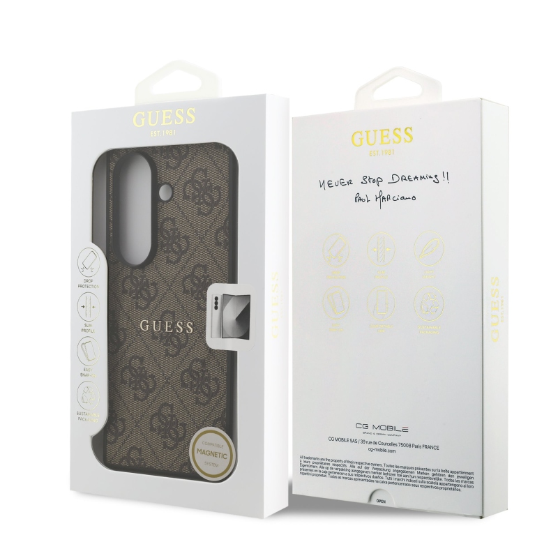Guess PU kožený 4G farebný magnetický zadný kryt pre Samsung Galaxy Z Fold 7 Brown