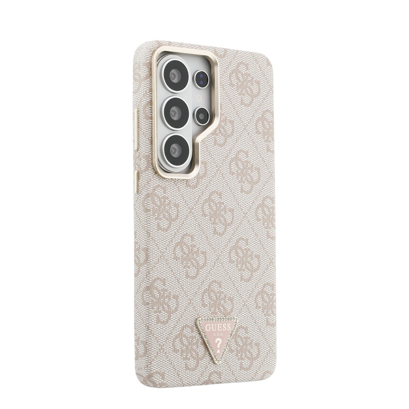 Guess PU kožený 4G Strass Triangle Triangle Logo Gold Frame Magnetický zadný kryt pre Samsung Galaxy S26 Ultra Pink