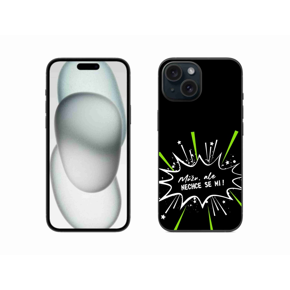 Gélový kryt mmCase na iPhone 15 - vtipný text 11 čierne pozadie