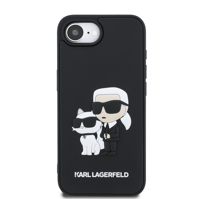 Karl Lagerfeld 3D gumový zadný kryt Karl and Choupette pre iPhone 16e Black