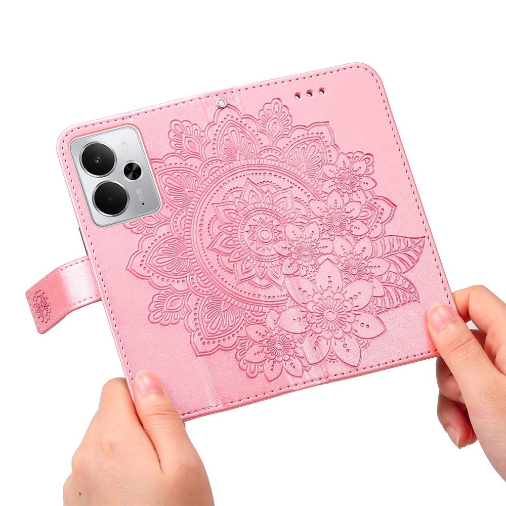 Floral knižkové púzdro na Realme 14 5G - ružové