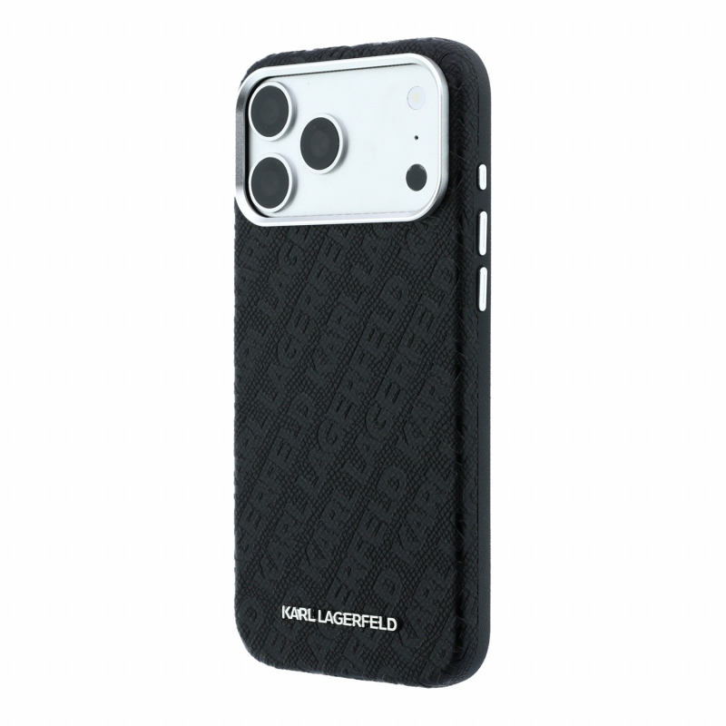 Karl Lagerfeld PU Grained Allover Semi Wrap Magsafe zadný kryt pre iPhone 18 Pro, čierny