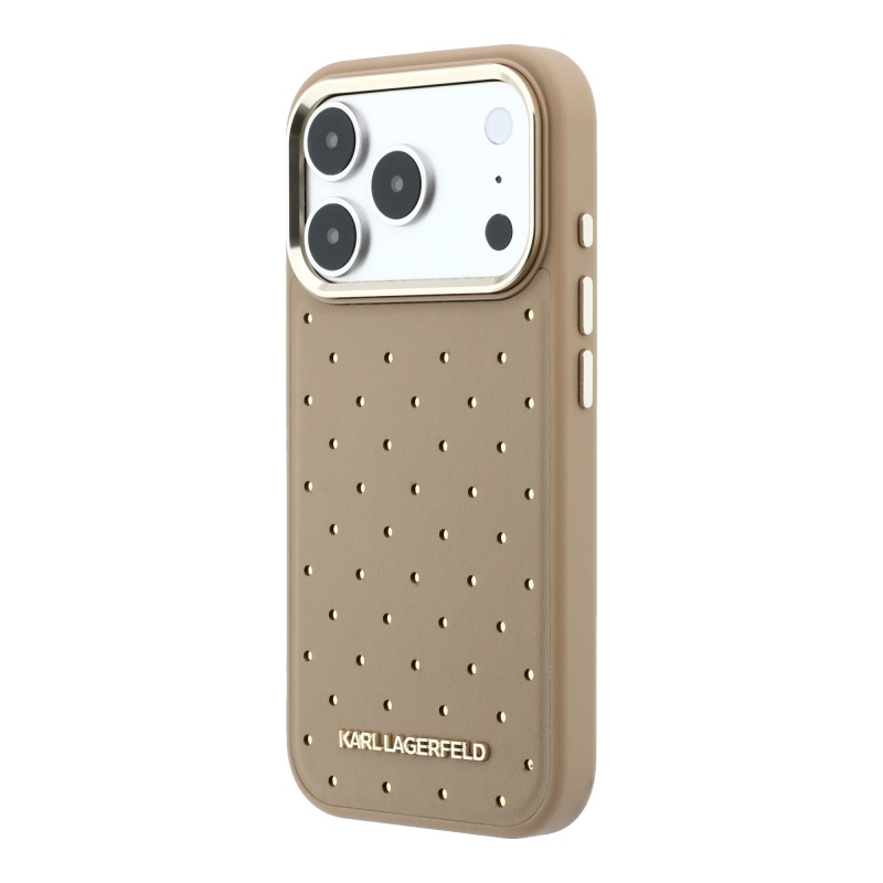 Karl Lagerfeld PU Perforated Gold Dots MagSafe zadný kryt pre iPhone 17 Pro, béžový