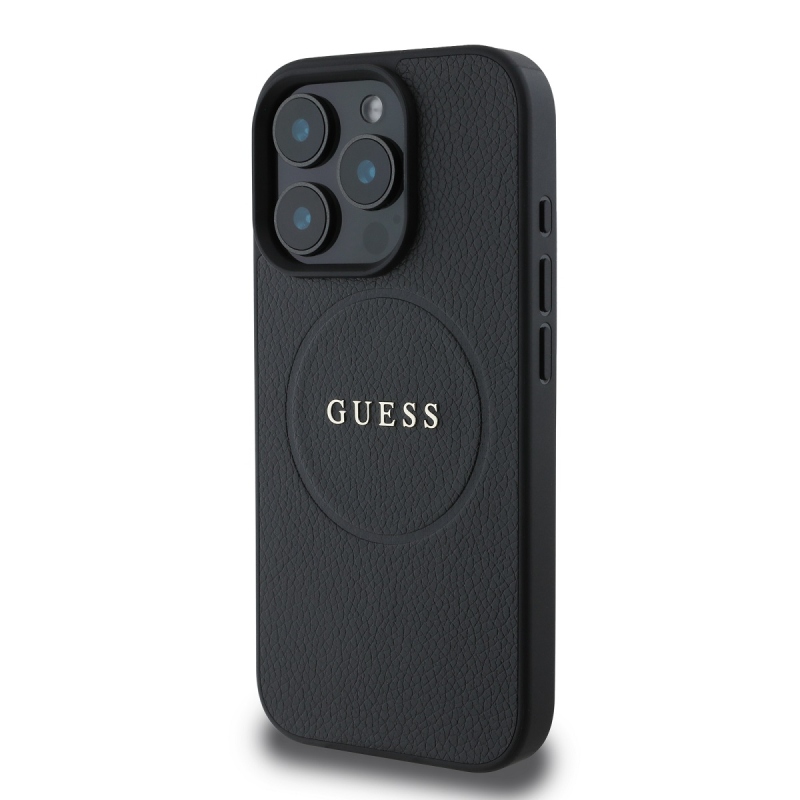 Guess PU Grained Classic Logo MagSafe Zadný Kryt pre iPhone 16 Pro Black