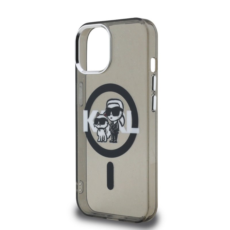 Karl Lagerfeld IML Glitter Karl and Choupette Sketch MagSafe Zadný Kryt pre iPhone 15 Black