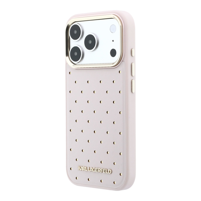 Karl Lagerfeld PU Perforated Gold Dots MagSafe zadný kryt pre iPhone 17 Pro, ružový