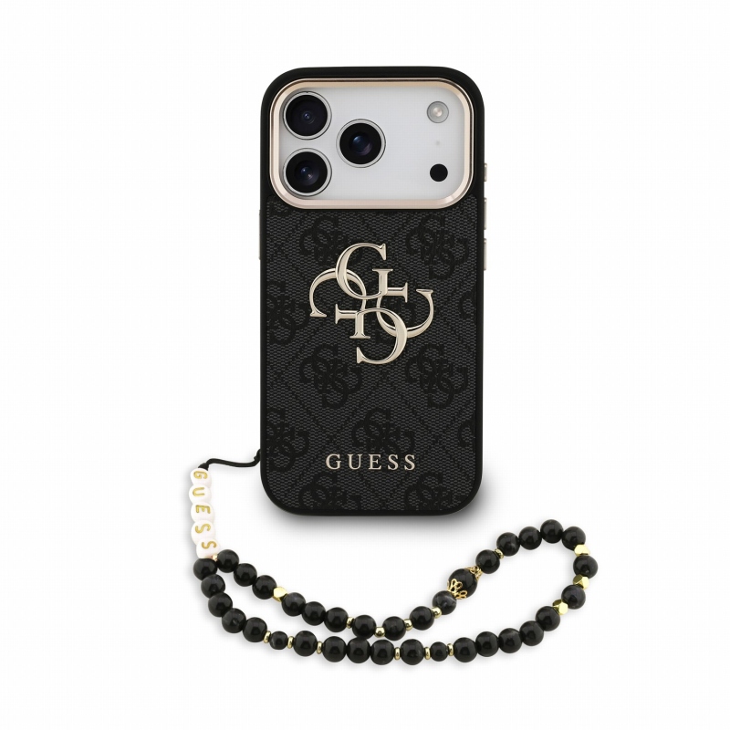 Guess PU 4G Metal Logo Strap – zadný kryt pre iPhone 18 Pro, čierny
