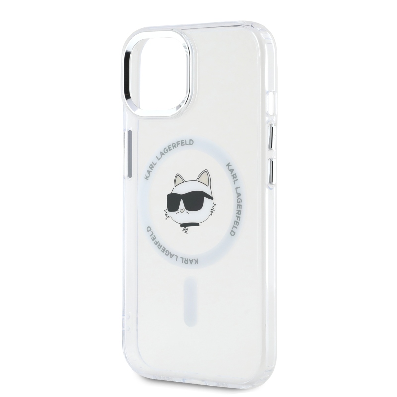 Karl Lagerfeld IML Chúpette Head Metal Frame MagSafe Zadný Kryt pre iPhone 15 Transparent