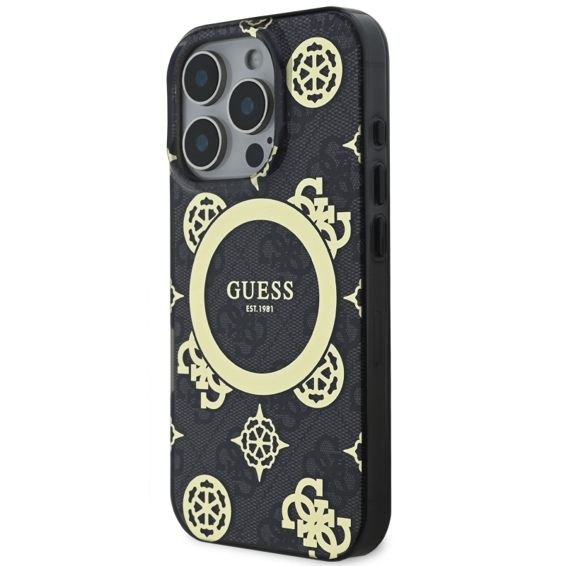 Guess IML 4G Peony MagSafe Zadný Kryt pre iPhone 16 Pro Black