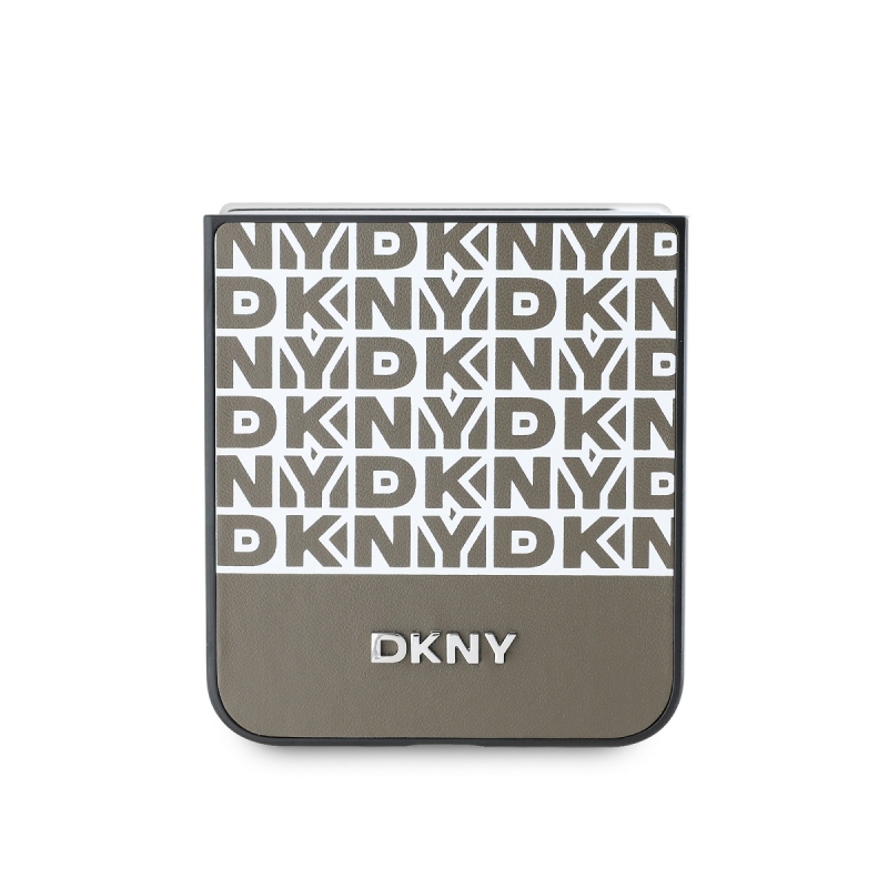 DKNY PU Leather Repeat Pattern Bottom Stripe Zadný Kryt pre Samsung Galaxy Z Flip 6 Brown
