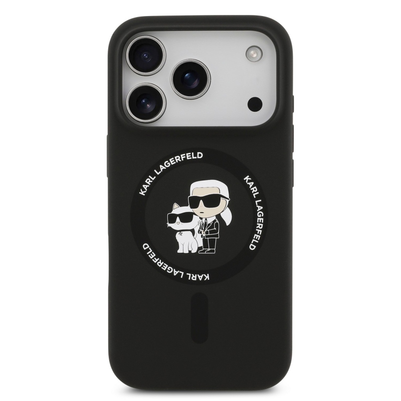Karl Lagerfeld Liquid Silicone Karl and Choupette MagSafe zadný kryt pre iPhone 18 Pro Max, čierny