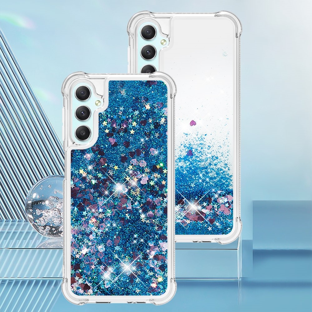 Glitter presýpacie gélový obal na Samsung Galaxy A24 - modrý/srdiečka 