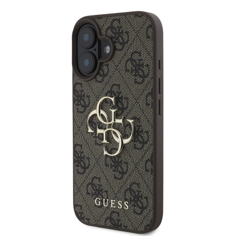 Guess PU 4G Metal Logo Zadný Kryt pre iPhone 16 Plus Brown