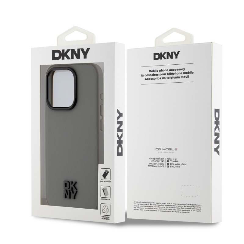 DKNY PU Leather Stack Logo Magsafe Zadný Kryt pre iPhone 15 Pro Max Grey