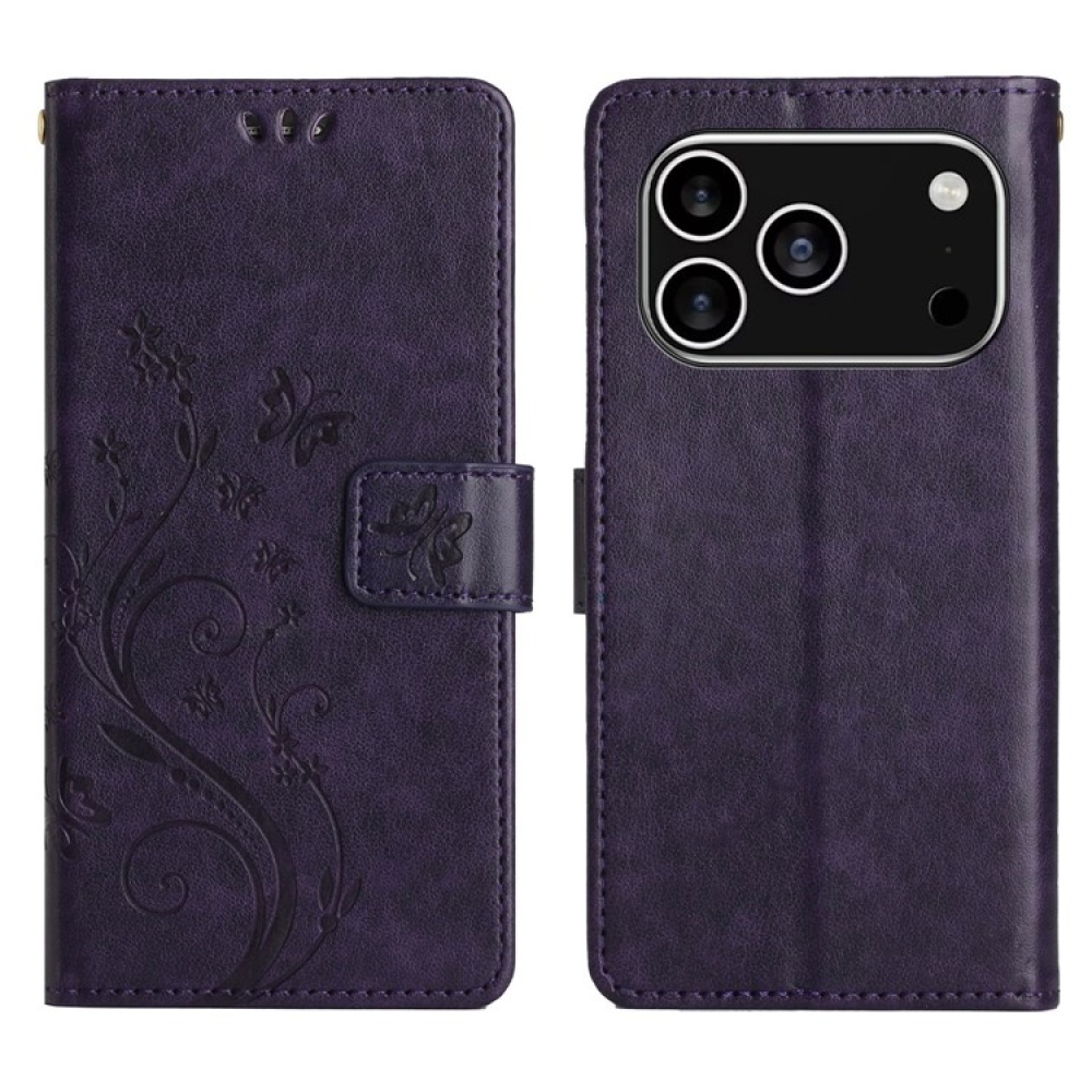 Flowers knižkové púzdro na iPhone 17 Pro - tmavofialové