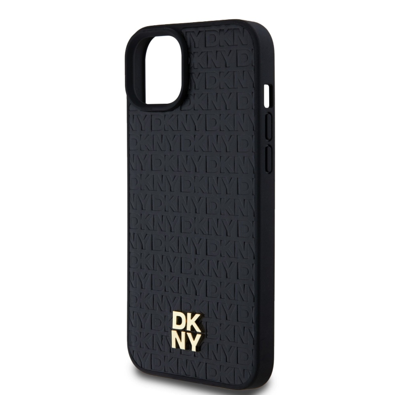 DKNY PU Leather Repeat Pattern Stack Logo Magsafe Zadný Kryt pre iPhone 15 Plus Black