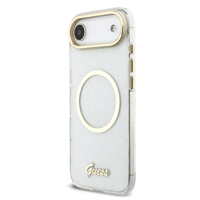Guess IML Glitter Script Strap MagSafe zadný kryt pre iPhone Air Transparent