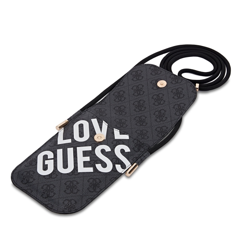 Guess PU 4G Big Love Logo Taška na Telefón Black