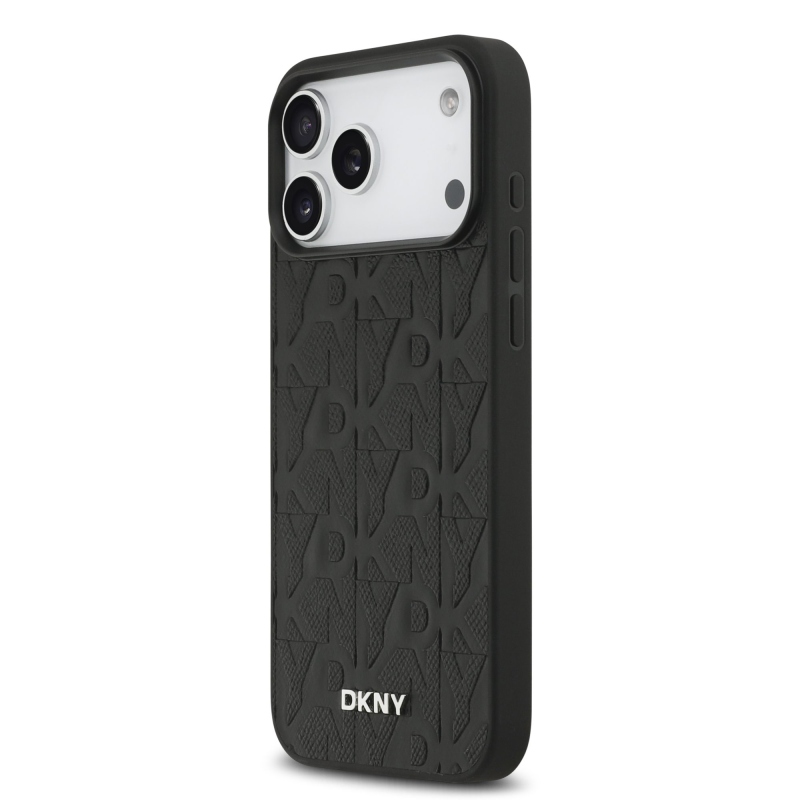 DKNY PU kožený zadný kryt Magsafe so vzorom mriežky pre iPhone 17 Pro Max Black