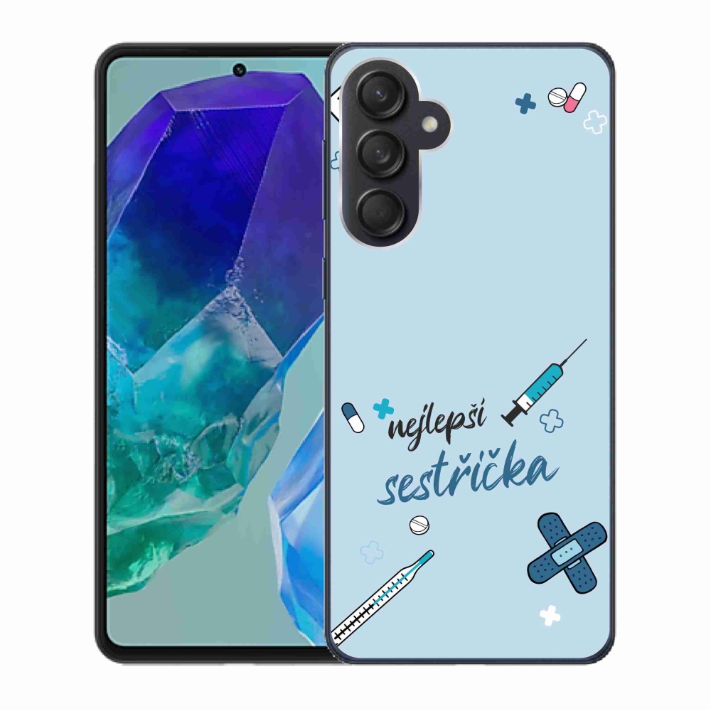 Gélový kryt mmCase na Samsung Galaxy M55 5G - najlepšia sestrička modré pozadie