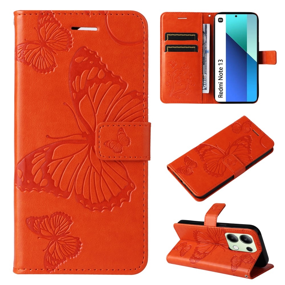 Big Butterfly knižkové púzdro na Xiaomi Redmi Note 13 - oranžové