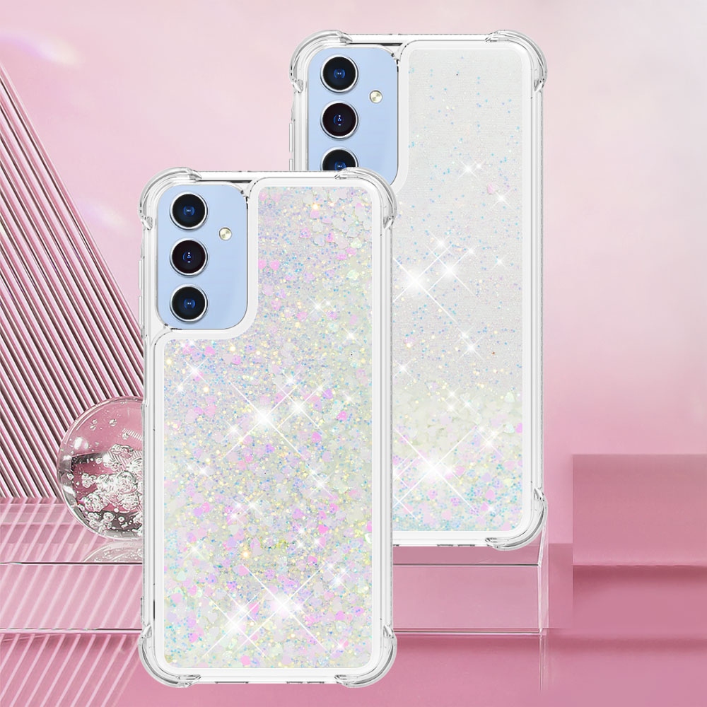 Glitter presýpacie gélový obal na Samsung Galaxy A17 5G - ružovo strieborný/srdiečka