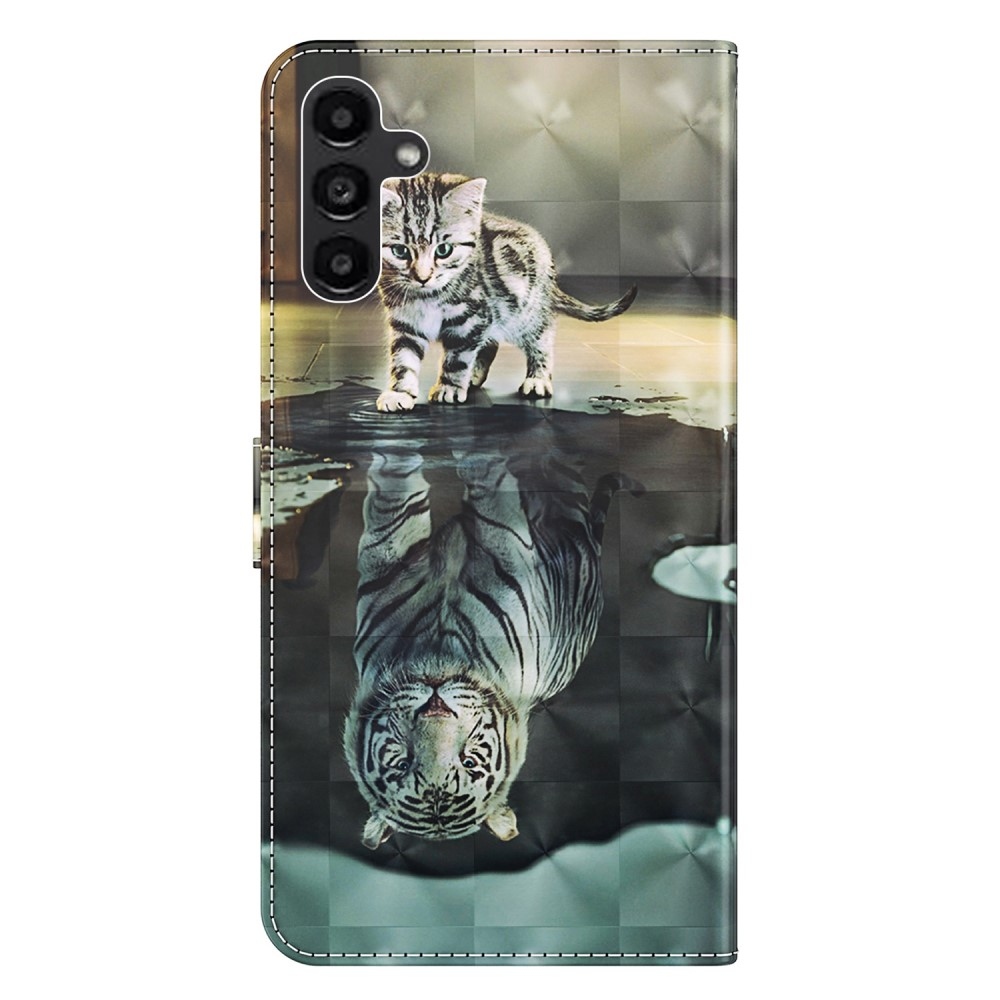 Print knižkové púzdro na Samsung Galaxy A15 4G/5G - mačka a odraz tigra