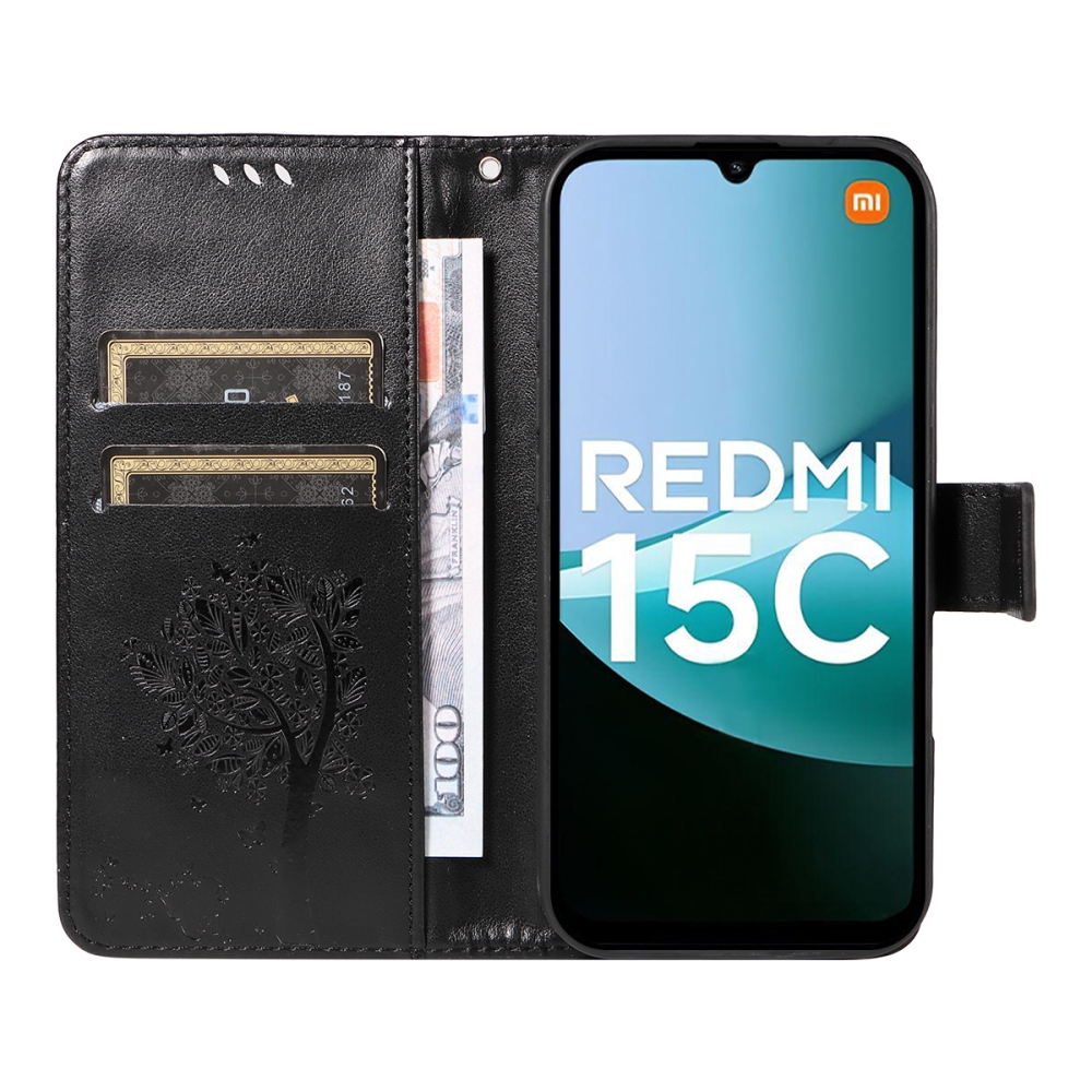 Trees knižkové púzdro na Xiaomi Redmi 15C 4G/5G (173mm) - čierne