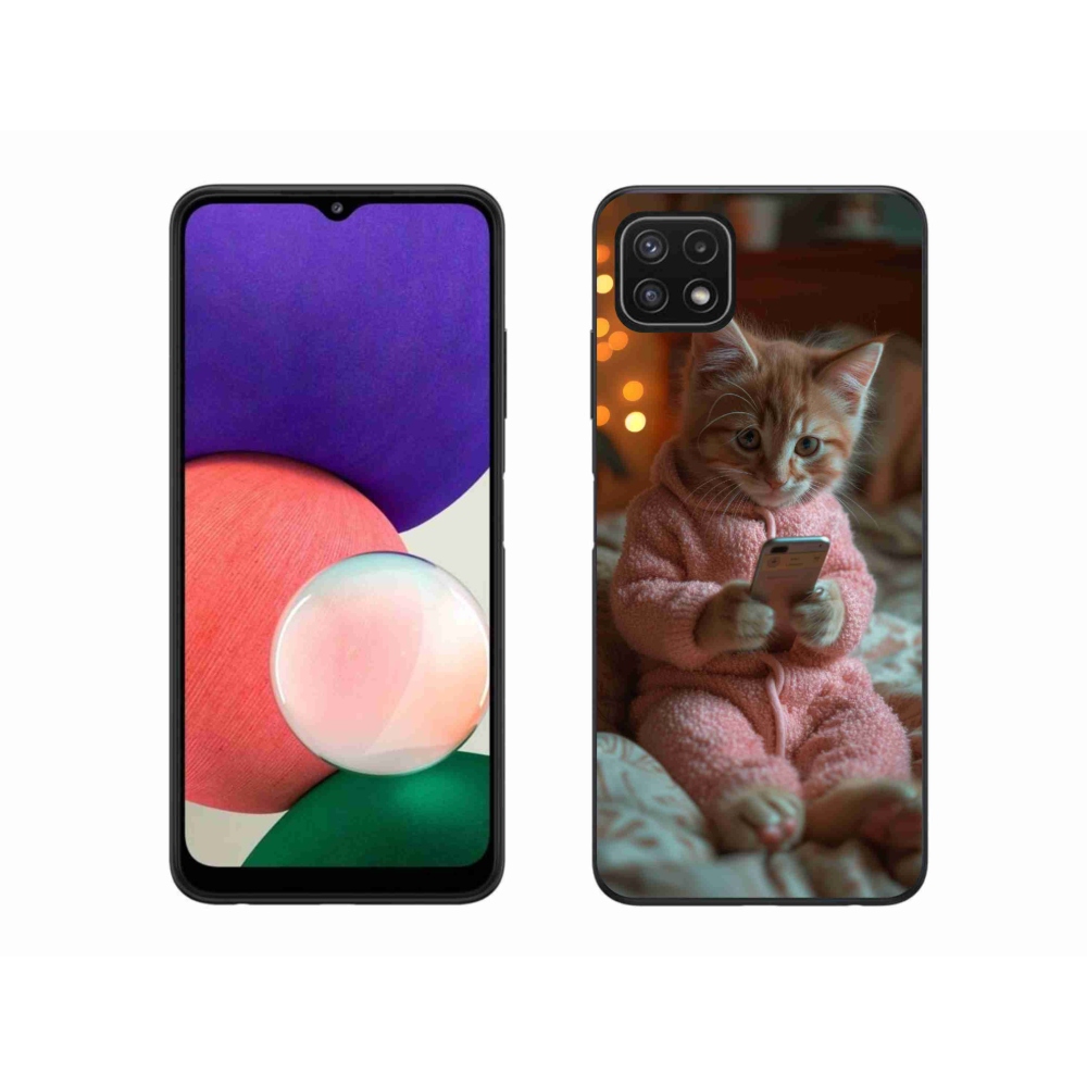 Gélový kryt mmCase na Samsung Galaxy A22 5G - mačiatko s mobilom