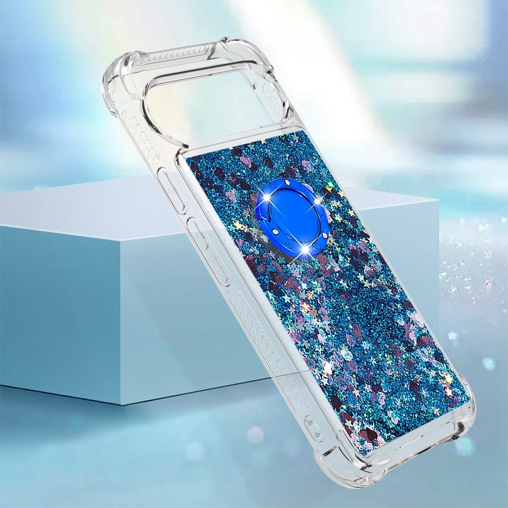 Glitt presýpací gélový obal s krúžkom na prst na Google Pixel 10 - modrý/srdiečka