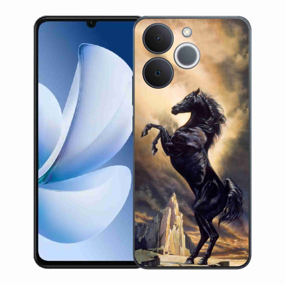 Gélový kryt mmCase na Realme Note 70T - čierny kreslený kôň